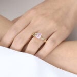 Emerald Cut Morganite Engagement Ring with Aquamarine Accents in Yellow Gold