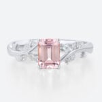 Emerald Cut Morganite Engagement Ring with Aquamarine Accents in White Gold