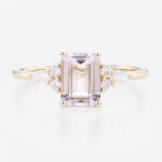 1.4ct Morganite Engagement Ring​ Emerald Cut Cluster Bridal Ring in Yellow Gold