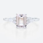 1.4ct Morganite Engagement Ring​ Emerald Cut Cluster Bridal Ring in White Gold