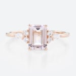 1.4ct Morganite Engagement Ring​ Emerald Cut Cluster Bridal Ring in Rose Gold