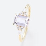1.4ct Morganite Engagement Ring​ Emerald Cut Cluster Bridal Ring in Yellow Gold