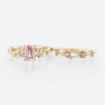 Nature-Inspired 2.2ct Emerald Cut Morganite Rings Set with Floral Curved Bands in Yellow Gold