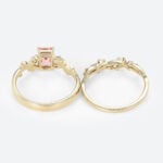 Nature-Inspired 2.2ct Emerald Cut Morganite Rings Set with Floral Curved Bands in Yellow Gold