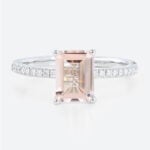 1.4ct Emerald Cut Morganite Rings​ Classic Pavé Engagement Ring in White Gold