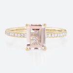 1.4ct Emerald Cut Morganite Rings​ Classic Pavé Engagement Ring in Yellow Gold