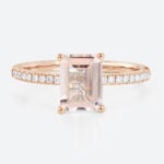 1.4ct Emerald Cut Morganite Rings​ Classic Pavé Engagement Ring in Rose Gold