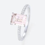 1.4ct Emerald Cut Morganite Rings​ Classic Pavé Engagement Ring in White Gold