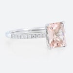 1.4ct Emerald Cut Morganite Rings​ Classic Pavé Engagement Ring in White Gold