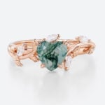 Heart Cut Moss Agate Ring​ 0.8ct Nature-Inspired Ring Vine Bridal Ring in Rose Gold