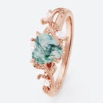 Heart Cut Moss Agate Ring​ 0.8ct Nature-Inspired Ring Vine Bridal Ring in Rose Gold