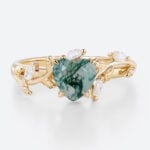Heart Cut Moss Agate Ring​ 0.8ct Nature-Inspired Ring Vine Bridal Ring in Yellow Gold