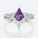 1ct Kite Cut Amethyst Engagement Ring Set Infinity-Inspired Bridal Ring Set in White Gold