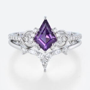 1ct Kite Cut Amethyst Engagement Ring Set Infinity-Inspired Bridal Ring Set in White Gold