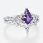 1ct Kite Cut Amethyst Engagement Ring Set Infinity-Inspired Bridal Ring Set in White Gold