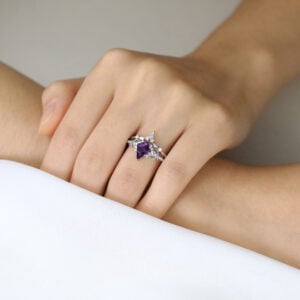 1ct Kite Cut Amethyst Engagement Ring Set Infinity-Inspired Bridal Ring Set in White Gold