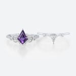 1ct Kite Cut Amethyst Engagement Ring Set Infinity-Inspired Bridal Ring Set in White Gold