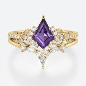 1ct Kite Cut Amethyst Engagement Ring Set Infinity-Inspired Bridal Ring Set in Yellow Gold
