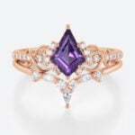 1ct Kite Cut Amethyst Engagement Ring Set Infinity-Inspired Bridal Ring Set in Rose Gold