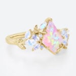 0.8ct Kite Cut Pink Opal Ring​ Moonstone Nature Inspired Bridal Rings in Yellow Gold