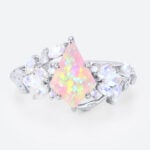 0.8ct Kite Cut Pink Opal Ring​ Moonstone Nature Inspired Bridal Rings in White Gold