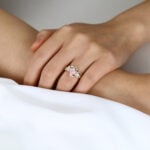 Kite Cut Pink Opal Ring​ Set 0.8ct Nature Inspired Engagement Ring with Curved Wedding Band Set in Yellow Gold