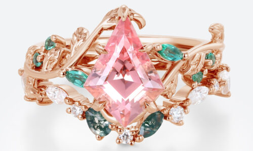 1.6ct Kite Cut Pink Sapphire Ring Set with Multicolored Accents in Rose Gold