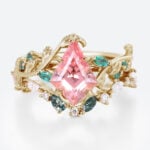 1.6ct Kite Cut Pink Sapphire Ring Set with Multicolored Accents in Yellow Gold
