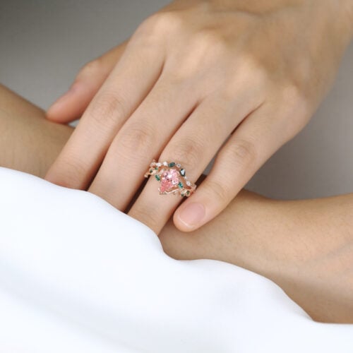 1.6ct Kite Cut Pink Sapphire Ring Set with Multicolored Accents in Rose Gold