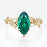 1.6ct Marquise Cut Lab Emerald Engagement Rings Vine-Inspired Ring in Yellow Gold