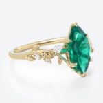 1.6ct Marquise Cut Lab Emerald Engagement Rings Vine-Inspired Ring in Yellow Gold