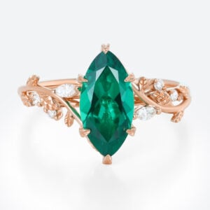 1.6ct Marquise Cut Lab Emerald Engagement Rings Vine-Inspired Ring in Rose Gold