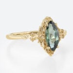 Marquise Green Sapphire Engagement Ring​ Organic-Style Solitaire Ring in Yellow Gold