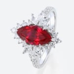 Marquise Cut Lab Ruby Engagement Ring​ with Feather-Inspired Gallery in White Gold