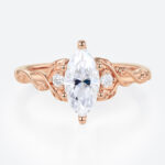 Vine Detail Marquise Moissanite Ring 1ct Three Stone Bridal Ring in Rose Gold