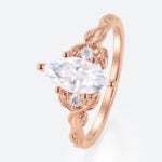 Vine Detail Marquise Moissanite Ring 1ct Three Stone Bridal Ring in Rose Gold