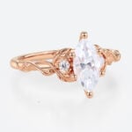 Vine Detail Marquise Moissanite Ring 1ct Three Stone Bridal Ring in Rose Gold