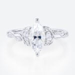 Vine Detail Marquise Moissanite Ring 1ct Three Stone Bridal Ring in White Gold