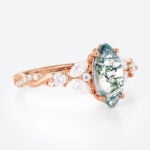 0.9ct Botanical Moss Agate Engagement Ring with Twisted Shank in Rose Gold