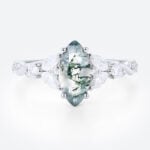 0.9ct Botanical Moss Agate Engagement Ring with Twisted Shank in White Gold