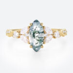 0.9ct Botanical Moss Agate Engagement Ring with Twisted Shank in Yellow Gold