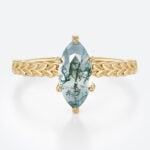 Solitaire Moss Agate Rings 1ct Marquise Cut Ring With Wheat-Style Band in Yellow Gold