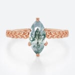 Solitaire Moss Agate Rings 1ct Marquise Cut Ring With Wheat-Style Band in Rose Gold
