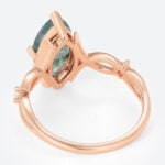 1.7ct Moss Agate Ring​ Marquise Cut Three Stone Engagement Ring With Ribbon-Style Detail in Rose Gold