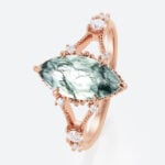 1.7ct Marquise Cut Moss Agate Engagement Ring with Milgrain Detail in Rose Gold