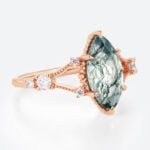 1.7ct Marquise Cut Moss Agate Engagement Ring with Milgrain Detail in Rose Gold