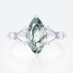 1.7ct Marquise Cut Moss Agate Engagement Ring with Milgrain Detail in White Gold