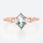0.5ct Marquise Cut Moss Agate Ring​ Vine-Inspired Engagement Ring in Rose Gold