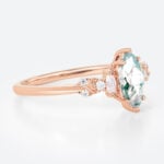 0.5ct Marquise Cut Moss Agate Ring​ Vine-Inspired Engagement Ring in Rose Gold