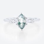 0.5ct Marquise Cut Moss Agate Ring​ Vine-Inspired Engagement Ring in White Gold